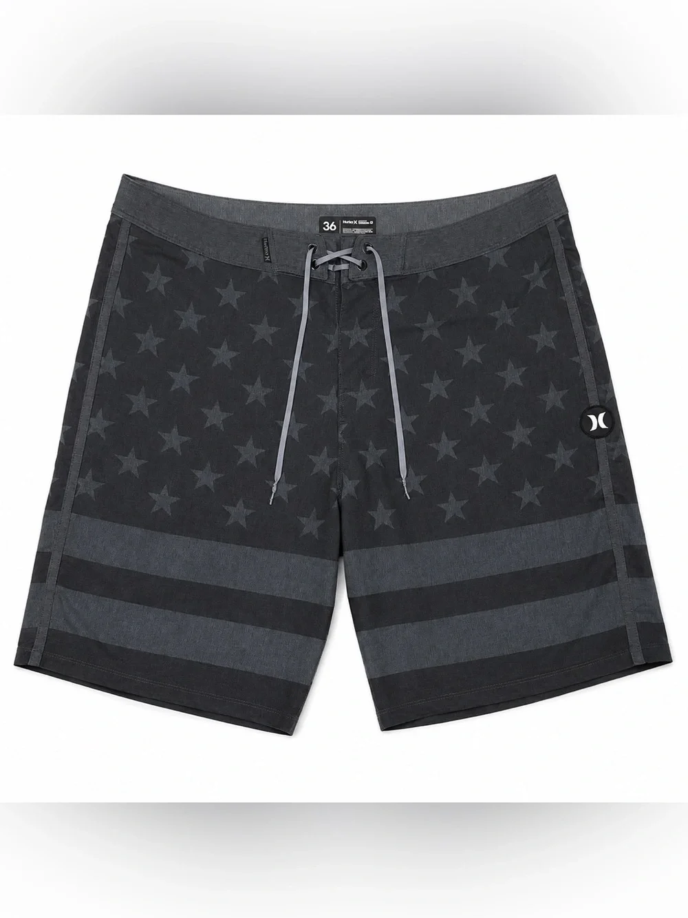 Hurley Phantom Board Shorts Mens 36 Black Gray Star Print Buckle Exclusive Surf